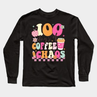 100 Days Of Coffee And Chaos 100Th Day Of School Teacher Kid Long Sleeve T-Shirt